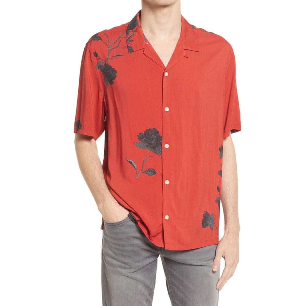 AllSaints Sepal Relaxed Fit Floral Short Sleeve Button-Up Shirt